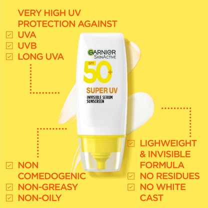Garnier Super UV Invisible Serum Sunscreen With Spf50 For All Skin Types 30mL