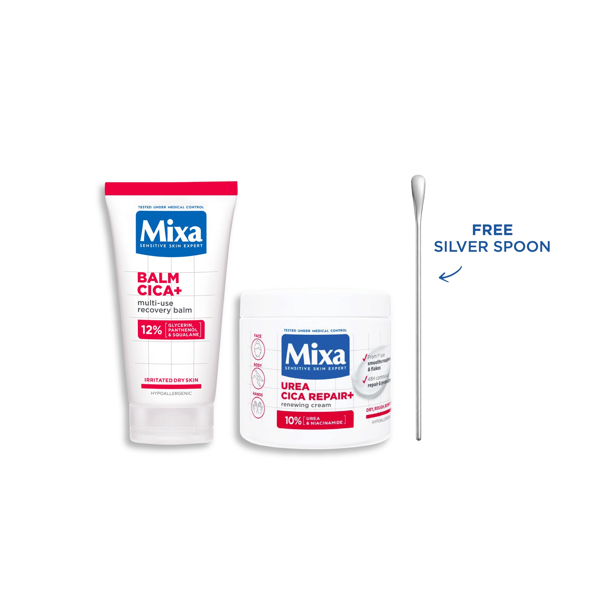 Mixa Cica Repair Skincare Bundle - 500mL Renewing Cream + 50mL Cica+ Balm