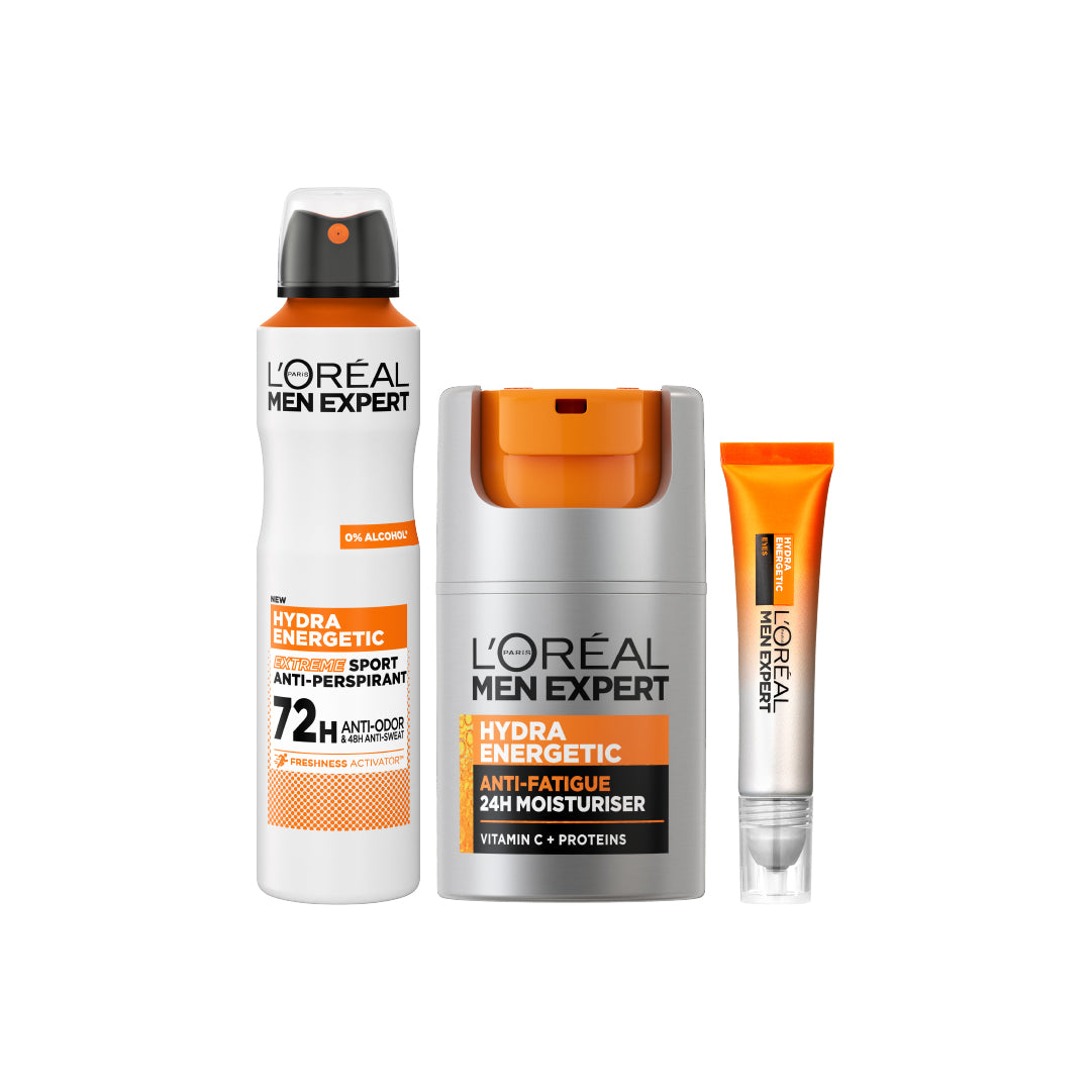 L’Oréal Paris Men Expert Hydra Energetic Eye Serum + Extreme Sport Deodorant Spray 150 ML + Anti-Fatigue Moisturiser