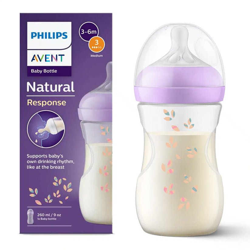 Avent Natural Response Bottle 260ml 3-6m Medium Flow Deco Purple