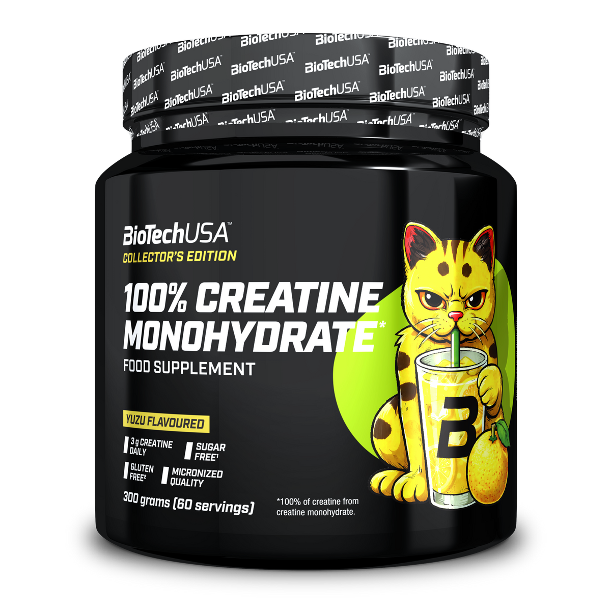 BioTechUSA 100% Creatine Monohydrate Yuzu 300g official product front view