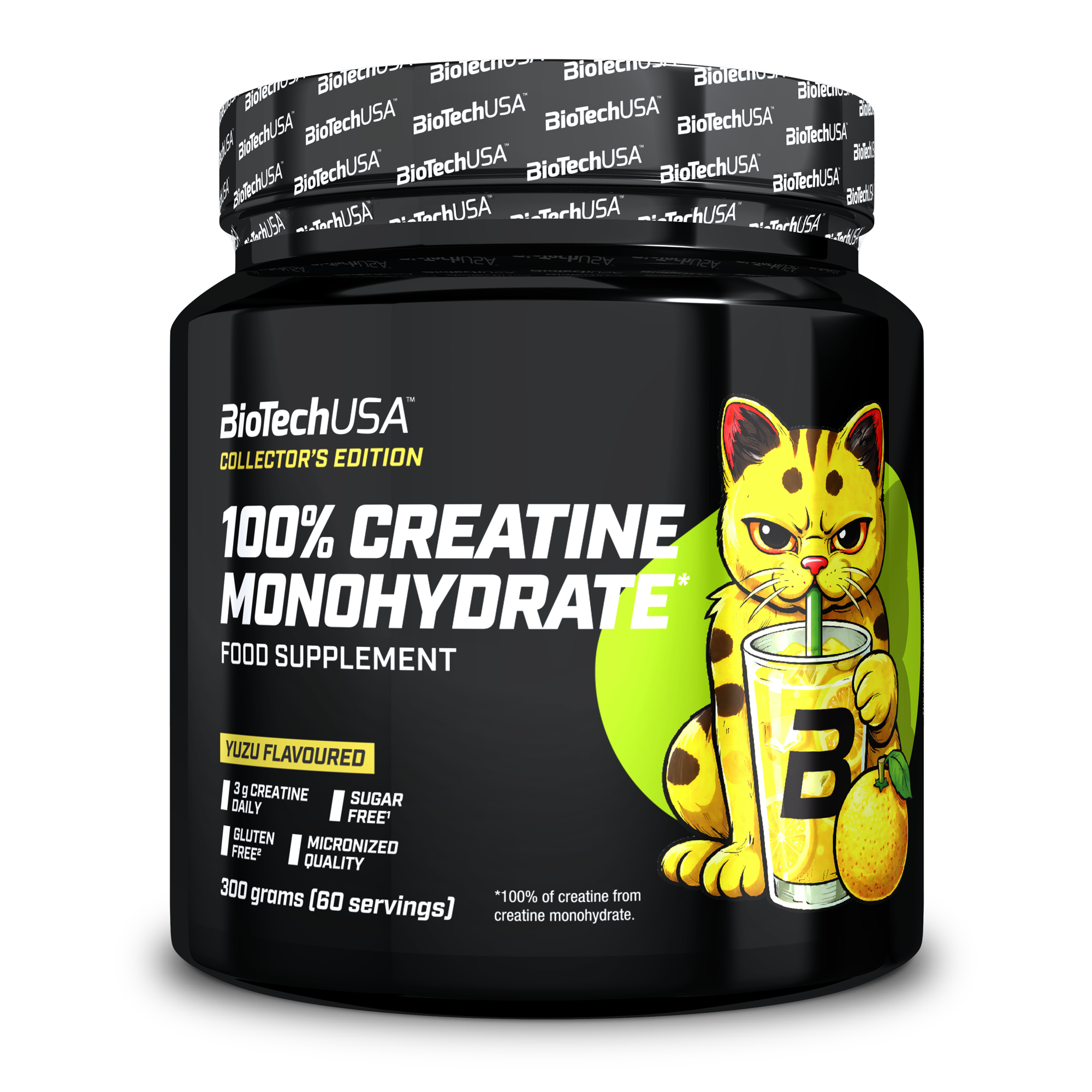 BioTechUSA 100% Creatine Monohydrate Yuzu 300g official product front view
