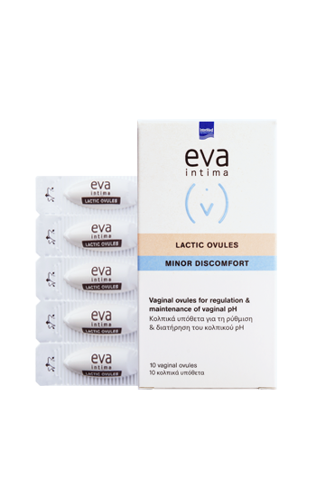 Eva Intima Lactic Ovules manufacturer image showing a pack of ten vaginal pessaries