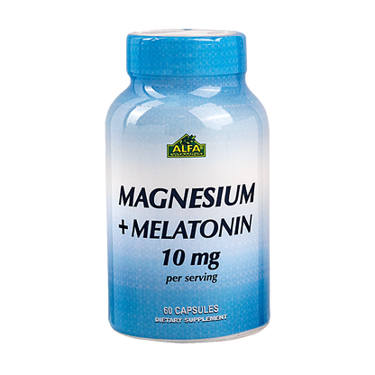 Alfa Vitamins Magnesium + Melatonin 60 Capsules product bottle front