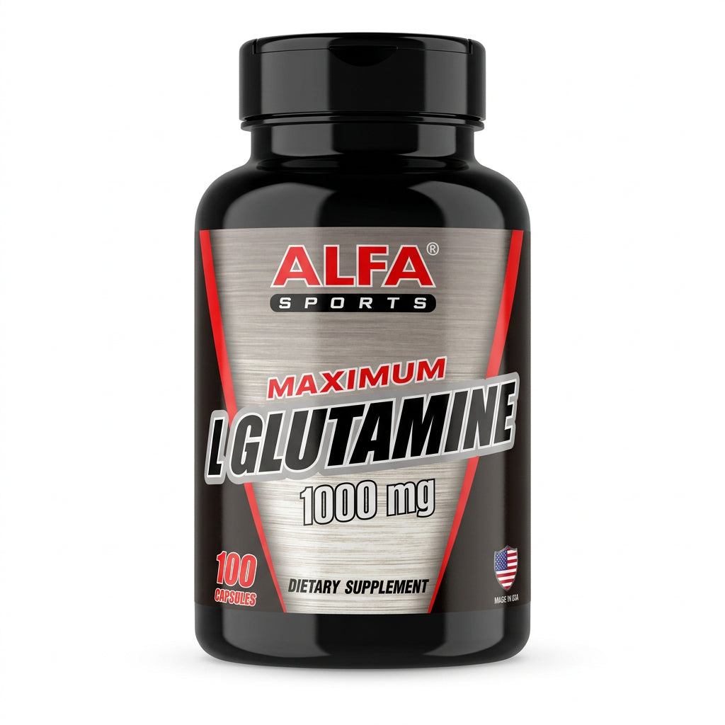 Alfa Sports Maximum L-Glutamine original 100-capsule bottle reference