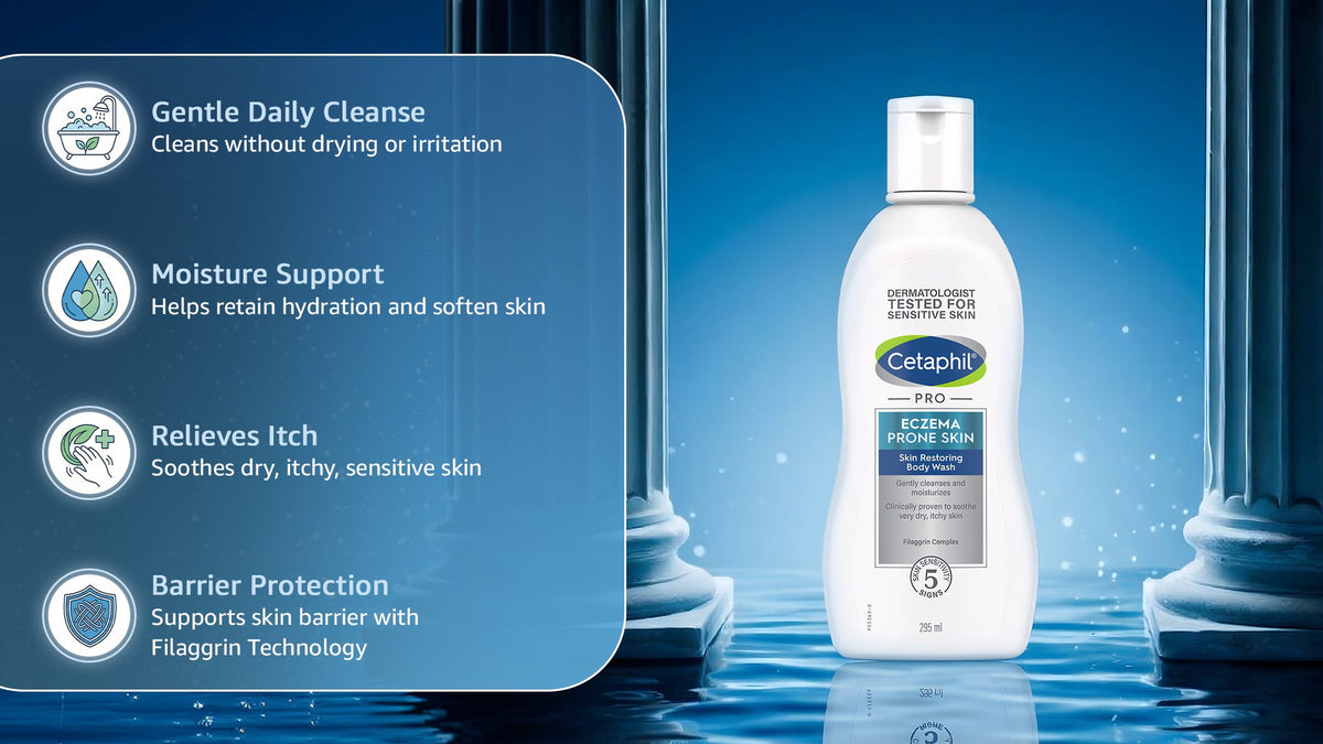 Cetaphil PRO Eczema Prone Skin Restoring Body Wash 236ml cleansing and hydration benefits